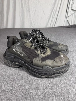 Balenciaga Triple S Shoes Mens Size 9 Black Leather Mesh Chunky Dad - Image 1 of 4