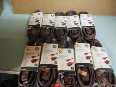 LOT OF 10 NEW GE Polarized 3 Outlet 9ft INDOOR EXTENSION CORDS 16 GAUGE LB17 - Image 1 of 3
