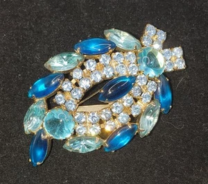 Vintage Blue Teal Rhinestone Brooch Pin Cabochon Open Back Prong Set Dog Tooth - Picture 1 of 13