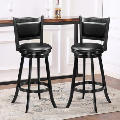 Costway Set of 2 29" Swivel Bar Height Stool Wood Dining Chair Upholstered Seat - Image 1 of 4