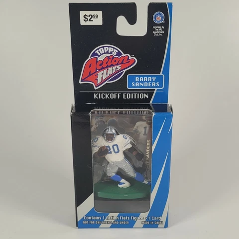 Vintage Barry Sanders Topps Action Flats Figure &Trading Card Kickoff Edition Cover