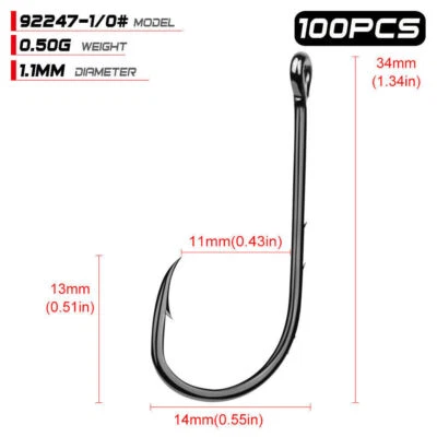 100pcs Fishing Hook 1#-6/0# Fish Hook Baitholder Jig Big High Carbon Steel Hooks - Image 1 of 4