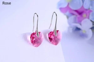 Trendy Drop Earrings Swarovski Crystal elements SOLID SILVER ❤ ROSE - Picture 1 of 2
