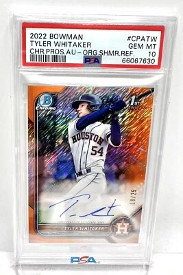2022 Bowman Chrome Tyler Whitaker Orange Shim Refractor Auto /25 PSA 10 Gem Mint - Image 1 of 2