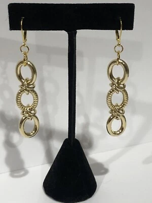 14k Solid Gold Leverbacks w Gorgeous 14k Gold with Silver Core Oval Drops - Image 1 of 4