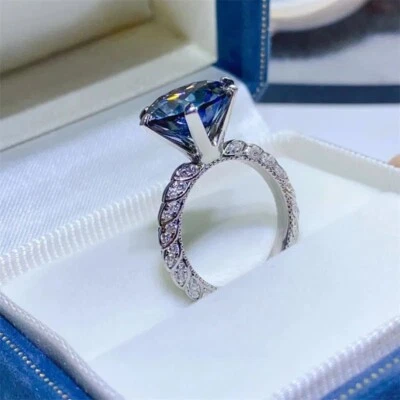 Anillo solitario de plata 925 moissanita gris deslumbrante grande de 5 quilates D/VVS tamaño 4-9 WG GRA Foto 1 de 3