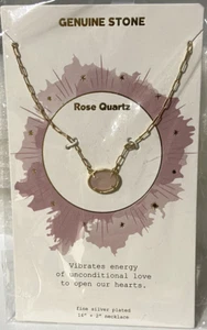 LA Rocks ROSE QUARTZ Oval STONE NECKLACE Gold Finished Silver Plated CHAIN NWT - Picture 1 of 6