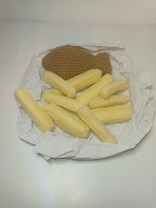 Handmade Knitted Fish And Chips And A Paper Plate And Replica Chippy Paper - Picture 1 of 4
