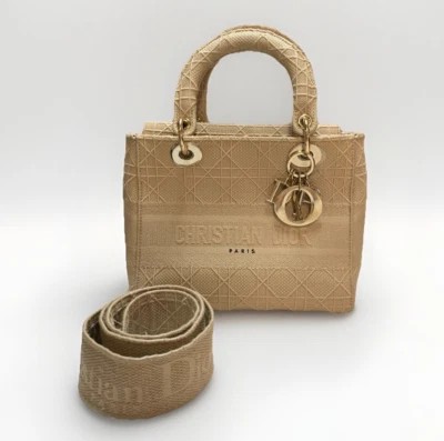 Christian Dior Cannage Embroidered Medium Lady D-Lite Beige Bag - Image 1 of 4