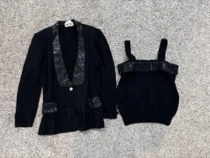 Vintage Toula Black Sequin Shimmer Knit Tank And Blazer Set Size 12 - Picture 1 of 9