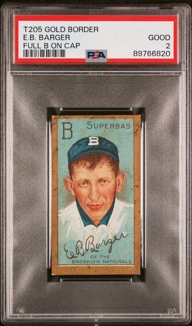 1911 T205 Gold Border Baseball Edward E.B. Barger Full B on cap PSA 2 Polar Bear