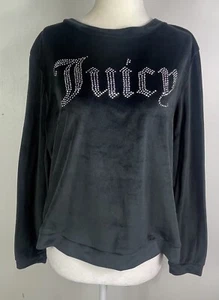 Juicy Couture Y2K Sleepwear Shirt Black Velvet Long Sleeve Pullover Size Med 90s - Imagen 1 de 9