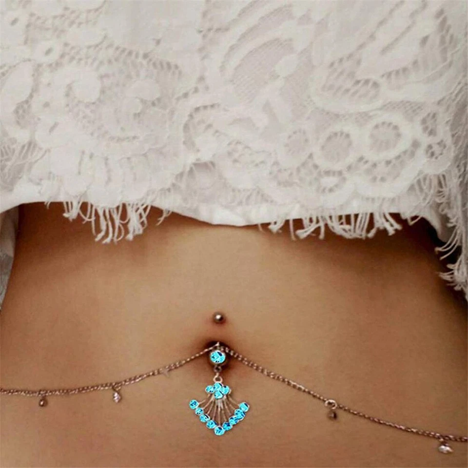 Rhinestone Belly Button Ring Crystal Waist Chain Piercing Navel Sexy Chain Gift - Image 1 of 4