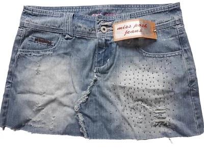 MISS POSH FADED DENIM MINI SKIRT LADIES SCRUFFY LOOK SIZE 12 BEADS WOMEN BLUE - Image 1 of 4