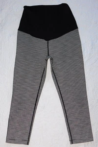 ZELLA Maternity ― M MEDIUM ― Black/White Stripe Crop Maternity Leggings ― #DC90 - Picture 1 of 5