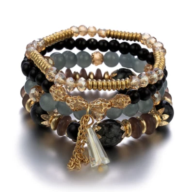 Pulseira de miçangas em camadas com berloques elástico boêmio multicolorido unissex - Imagem 1 de 4