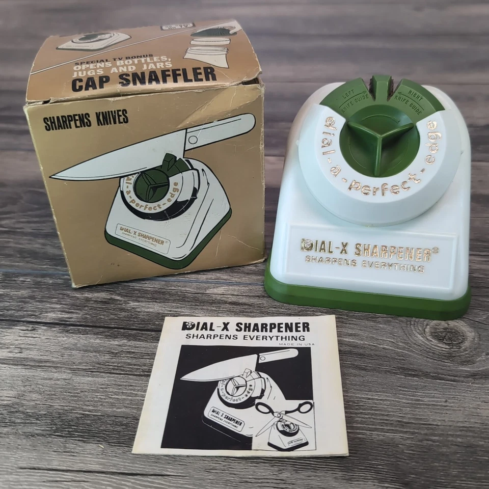 Винтажный DIAL-X точило ножи ножницы лезвия зеленый и белый (b412) как видели по телевизору - Изображение 1 из 4