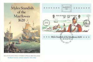 Estampillas: Cubierta del primer día, ISLA DE MAN, Myles Standish of Mayflower, 1986 4 estampillas - Imagen 1 de 4
