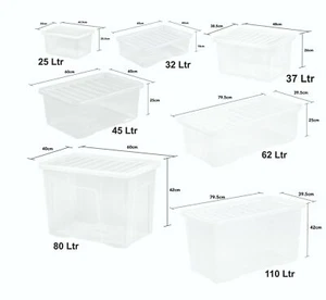 (Pack of 2) Crystal Clear Plastic Storage Boxes With Lid Stackable Containers UK - Picture 1 of 41