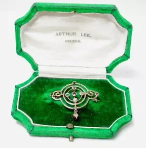 Antique 9ct Gold Peridot Garnet Amethyst & Pearl Brooch In Original Box 22919 - Picture 1 of 5
