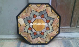 24" Black Marble coffee Table Top Precious Inlay Art Bedroom Decor Father's Day  - Picture 1 of 3