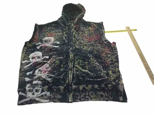 L.A. Air Line Skull Crossbones AOP Y2K Full Zip No Sleeves Hoodie Jacket USA - Picture 1 of 19