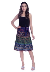 Indian Women Skirt Short Wrap Around Ethnic Floral Rapron Printed Cotton Mandala - Foto 1 di 5