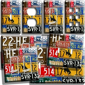 RUSTIC RETRO CAR PLATES LIGHTSWITCH OUTLET COVER GARAGE MAN CAVE LOUNGE WALL ART - Picture 1 of 34