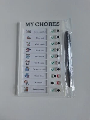 Kids Chore Chart Check List Memo Plastic Board Slide Knob, Make Bed, Brush Teeth - Image 1 of 4