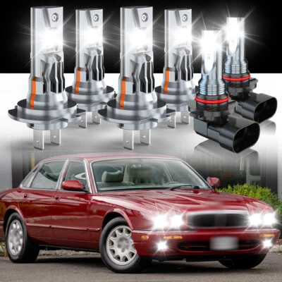 For Jaguar XJ8 1998-2003 Combo 6pc LED Headlight High Low + Fog Light Bulbs  Kit — 第 1/4 张图片