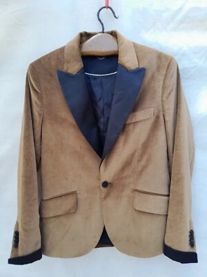 Mango Velvet Blazer Men's Small Tan Brown Slim Fit Turn up Cuffs - Image 1 of 4