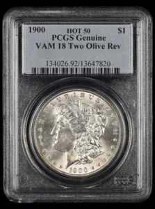 1900 $1 VAM 18 due olive rovescio caldo 50 PCGS originale - Foto 1 di 2
