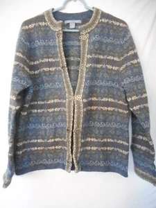 Gr. M 100% Wolle blau grau braun Pullover Strickjacke Carolyn Schilf - Bild 1 von 7