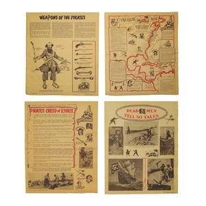4 carteles de arte de pared pirata cofre del tesoro mapa armas pistola espada pistola decoración del hogar - Imagen 1 de 5