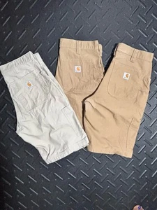 Lote de 3 Pantalones Cortos de Trabajo Carhartt Resistentes Flexibles - 32 Hombres Utilidad Carpintero (Tostado/Beige) - Imagen 1 de 14