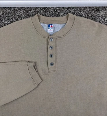 Sudadera Atlética Russell Pullover Henley Vintage Beige Tostado Para Hombres 2XL Hecha en EE. UU. Foto 1 de 4