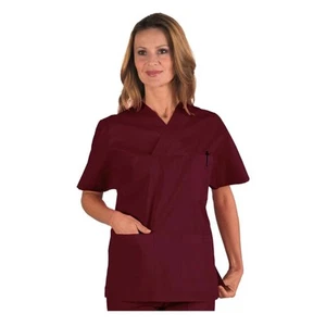 Casacca Infermiere Unisex Collo A V Bordeaux Manica Corta - Isacco - Medico - Imagen 1 de 3