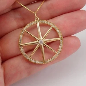 0.75Ct Round Lab-Grown Diamond North Star Compass Pendant 14K Yellow Gold 18" - Picture 1 of 10