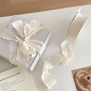 Bohemian Pleated Fabric Ribbon Ruffle Ribbons Wave Edge  Bouquets Decor - Picture 1 of 11