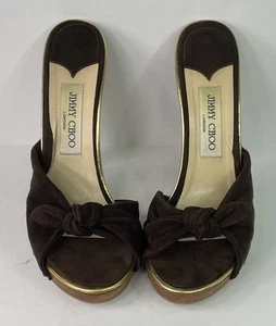 Women's Jimmy Choo Brown Suede Knot Bow Platform Sandal Heels Sz. 40/10 - Picture 1 of 10