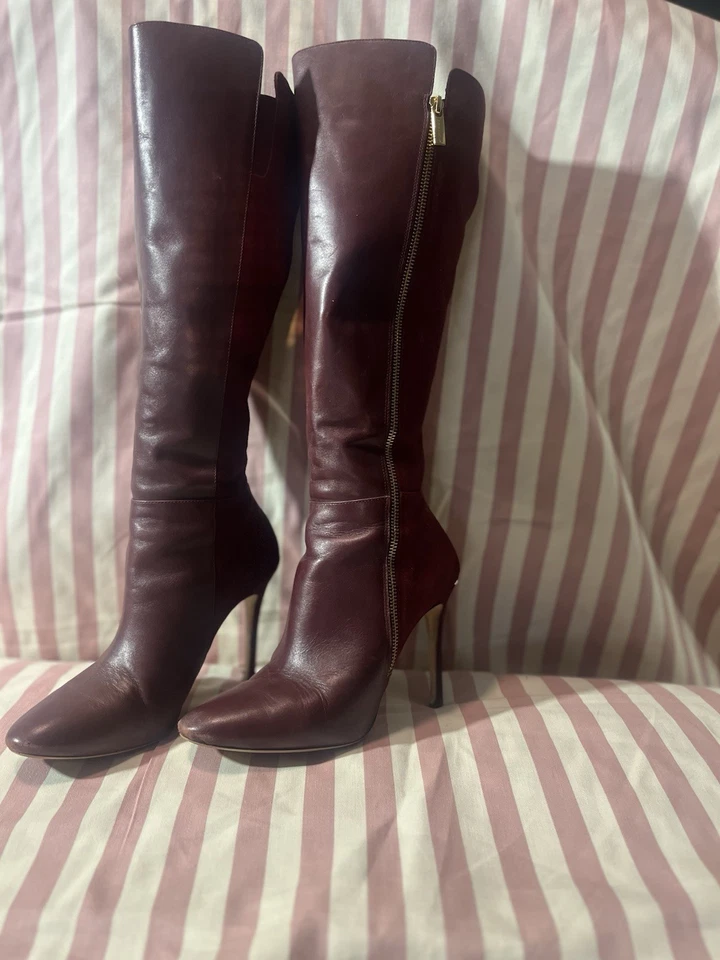 Michael Kors Burgundy Stilletto Suede Knee High Boots Size 8.5M - Image 1 of 4