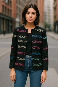 Anne Crimmins UMI Collections 80s Nightclub Embroidered Blazer Black Sz 10 - Picture 1 of 10