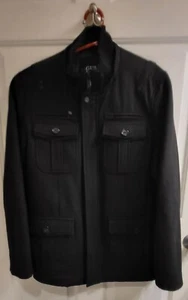 GUESS Men's Size Medium Black Wool Blend Utility Coat. Heavy! Lots Of Pockets - Picture 1 of 11