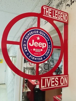 VINTAGE JEEP SALES RETRO VINTAGE ERA DEALERSHIP SERVICE COUNTER  FLANGE SIGN     - Image 1 of 4