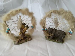 Native American Indian Feather Dreamcatcher with Bear & Eagle Figurine 6" - Picture 1 of 12