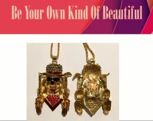 Costume Necklace/Pendant 3D”Cowboy’s Skull”, Bold Bling, Hip Hop Rock Punk,Charm - Picture 1 of 5