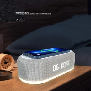 Multifunction Alarm Clock Wireless Charger Bluetooth Speaker RGB Night Light - Picture 1 of 32