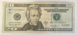 MB 77777555 C 2013 $20 Dollar Note Fancy Near Solid Repeater Serial Number - Picture 1 of 2