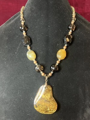 Collar colgante de piedra con cuentas de vidrio tallado y cristal natural curativo artesanal REAL Foto 1 de 4