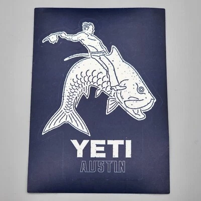 YETI AUSTIN AUTÉNTICA PEGATINA VAQUERO MONTAR PECES CALCOMANÍA ENFRIADOR TAZA VASO COCHE Foto 1 de 3
